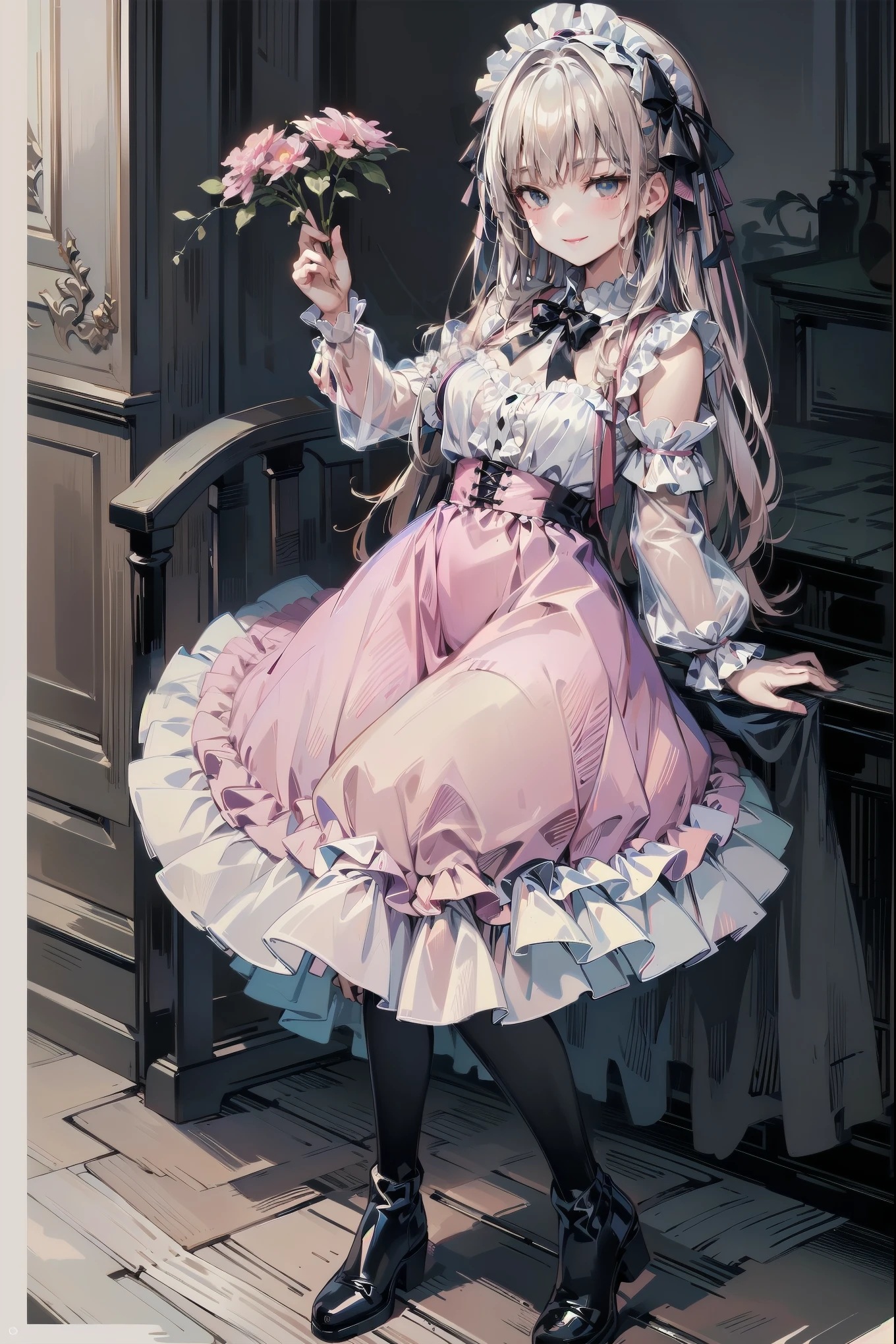 Beautiful Girls、とても cute天使、Pink Lolita Dress、 cute、、smile、 Long Skirt、 Black Long Boots 、