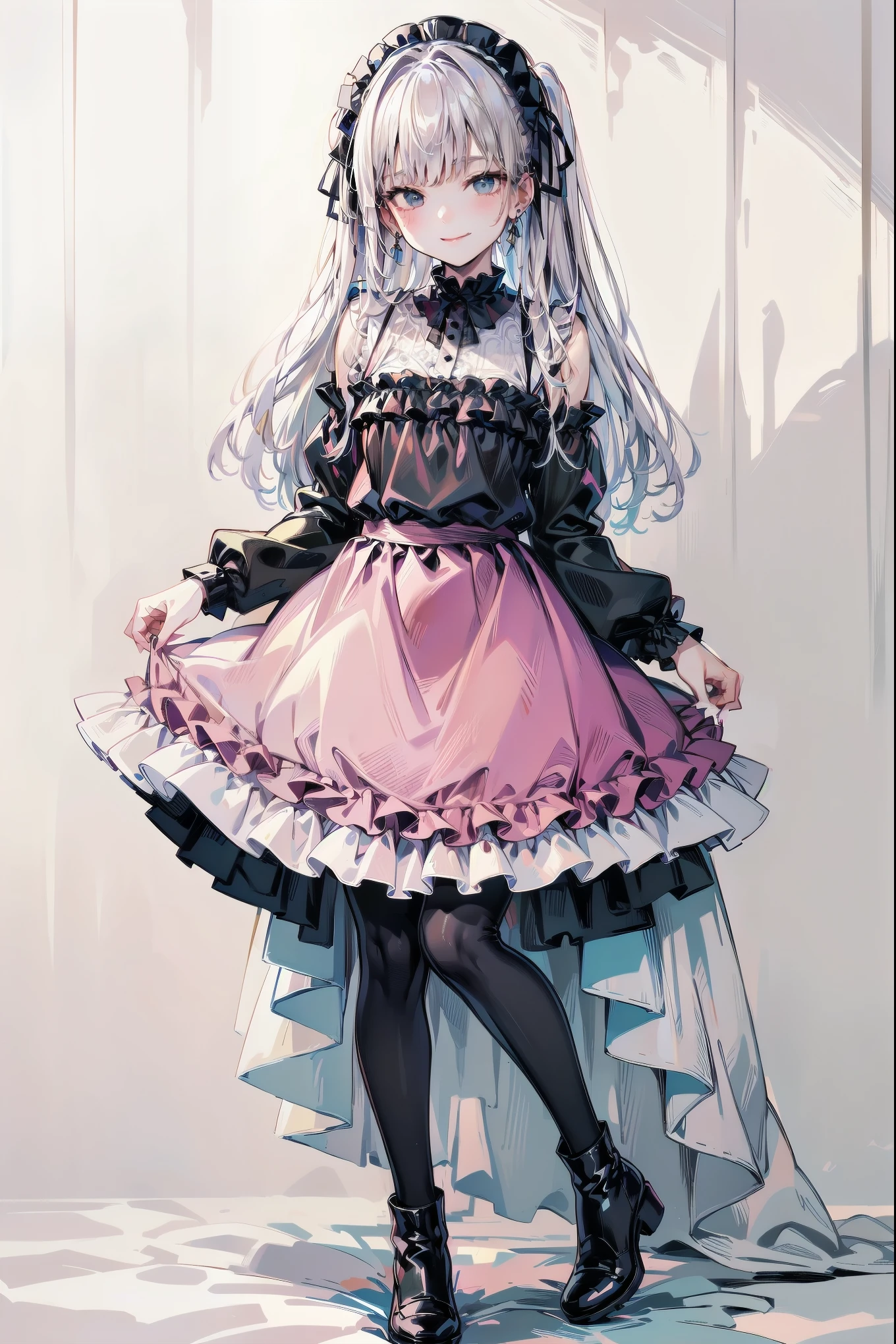 Beautiful Girls、とても cute天使、Pink Lolita Dress、 cute、、smile、 Long Skirt、 Black Long Boots 、
