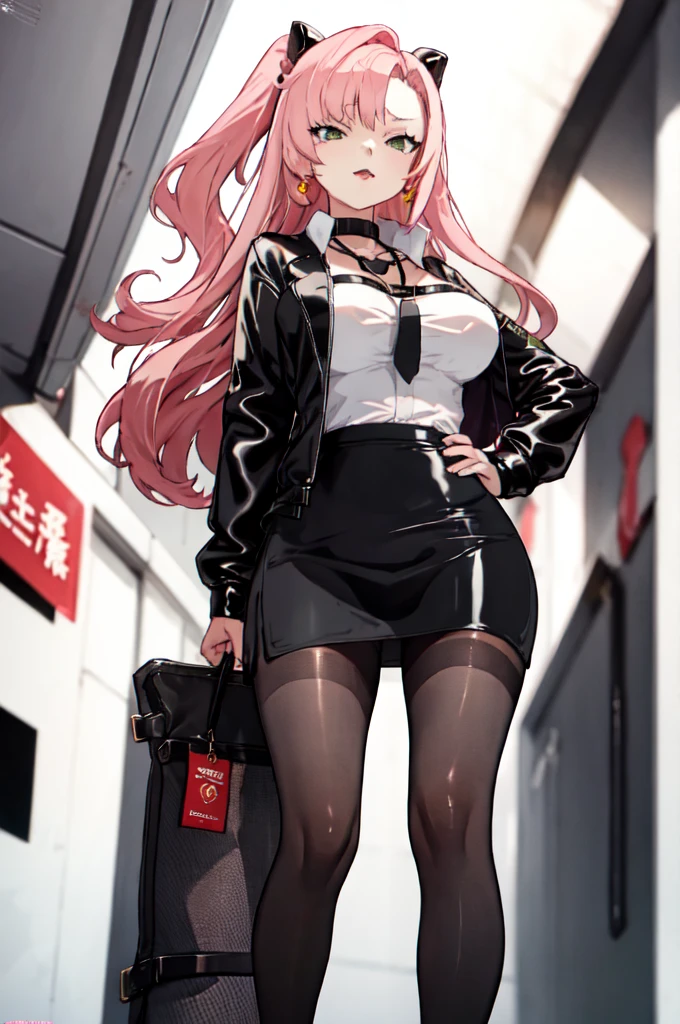 Nicole starts (1.5&oversize&pony) | Genless Zone Zero,latex clothes, collar shirt, pencil skirt, black pantyhose, ((office)),((company)),