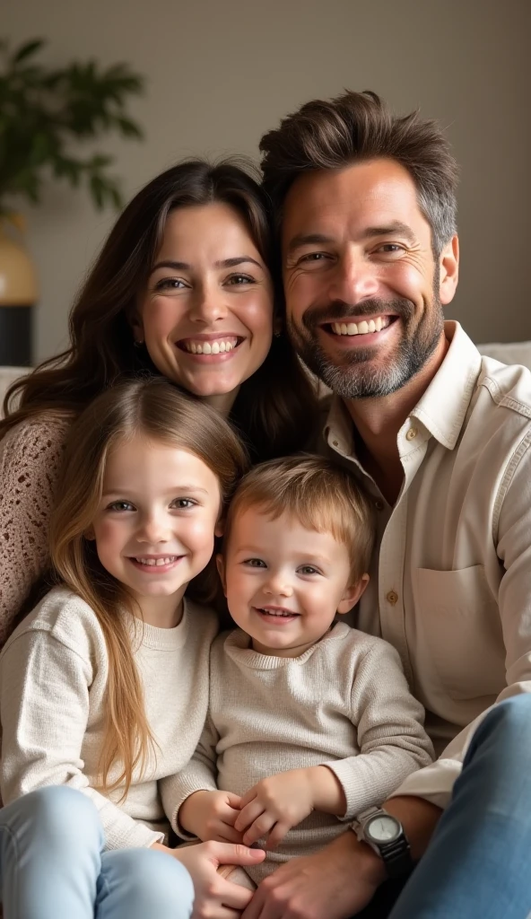 An image of a family,  looking at camera,  PICTURE REALISTIC, high resolution, 8k 