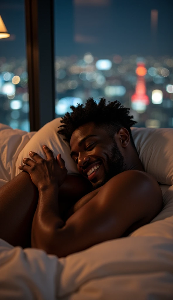 [Core Concept] A sensual, intimate portrait of a mature Black man engaged in self-pleasure.

[Character Description] A middle-aged Black man, his features weathered yet handsome, is reclined comfortably on his bed, his expression one of blissful abandon as he indulges in private self-exploration.

[Environment/Background] The scene is set within the man's private bedroom, the space imbued with a sense of intimacy and seclusion, the soft bedsheets providing a warm, inviting backdrop for his actions.

[Style and Atmosphere] The overall atmosphere is one of erotic sensuality, the lighting casting a hazy, dreamlike glow that enhances the intimate, almost voyeuristic nature of the moment.

[Composition] The frame is tightly focused on the man's form, capturing the fluid, sensual movements of his body as he pleasures himself, the composition drawing the viewer's gaze directly to the central action.

[Details and Embellishments] Subtle details, such as the man's flushed skin, parted lips, and the subtle tension in his muscles, add depth and realism to the scene, heightening the viewer's sense of connection with the subject.

[Technical Specifications] The image is rendered with a high level of photographic realism, utilizing techniques such as precise lighting, detailed textures, and a shallow depth of field to create a visually striking and immersive depiction of the intimate moment.