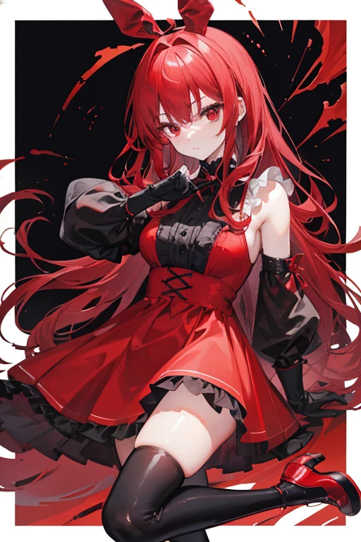 Anime Red haired small succubus with bloody claws and casting spells in a crystal cave