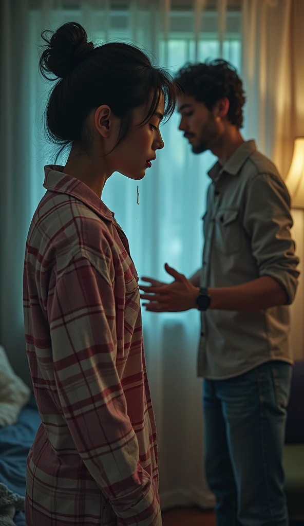 A photo in which a girl is protecting herself from a rapist.