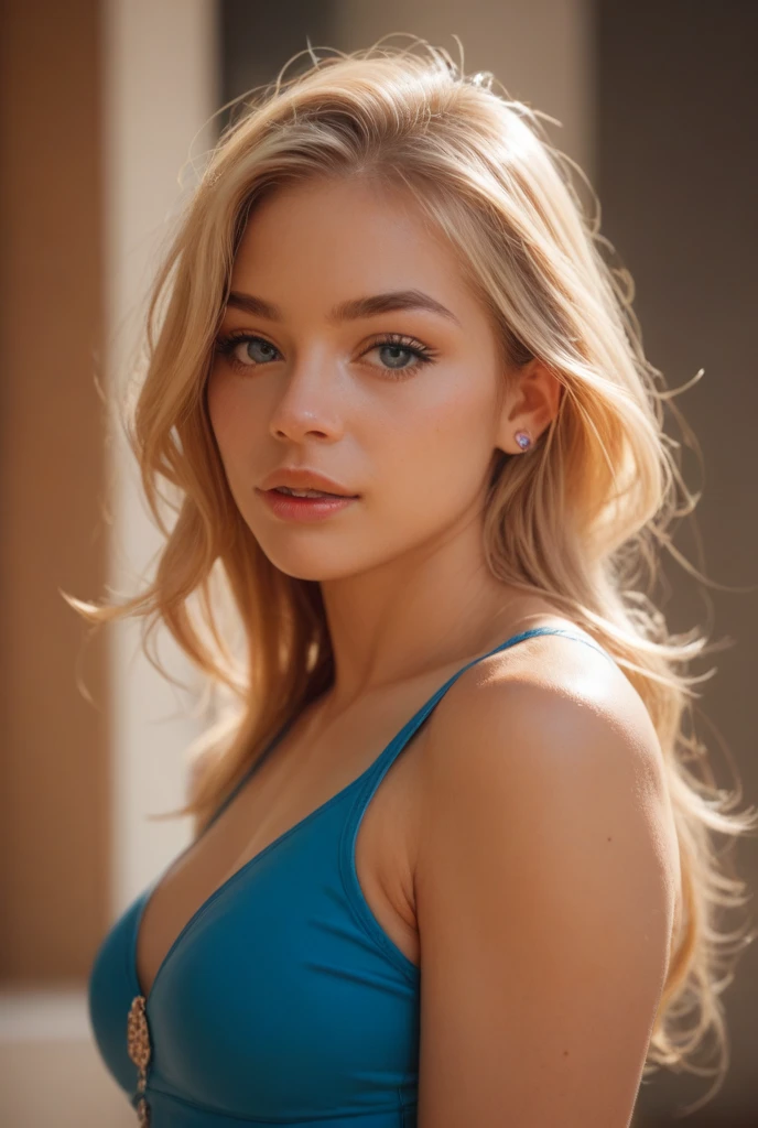 (blonde woman)sitting on steps with a white dress on,beautiful detailed eyes,beautiful detailed lips,extremely detailed face,longeyelashes,portrait,realistic,photorealistic:1.37,highres,best quality,vivid colors,porcelain skin