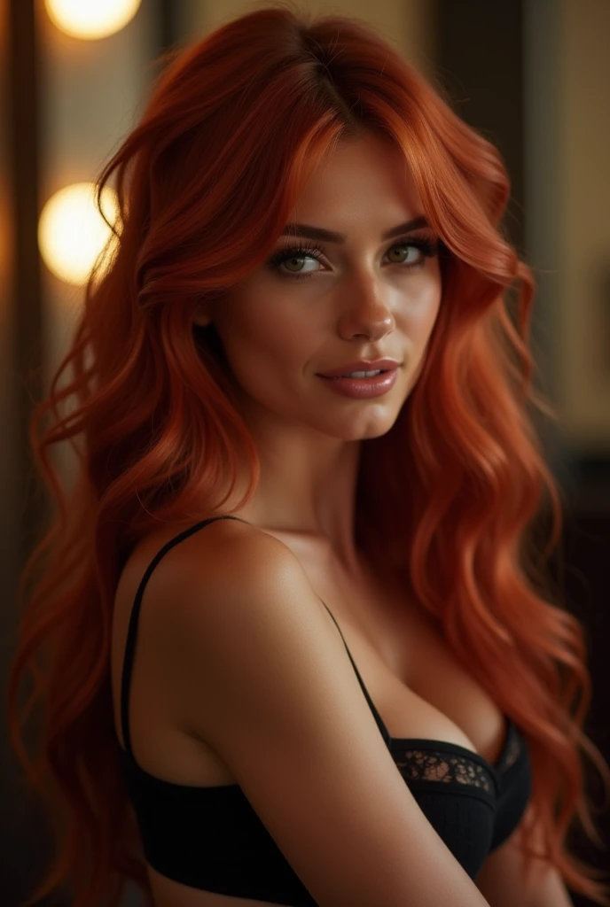 Fat orange middle lenght hair brown eyes  coquette style