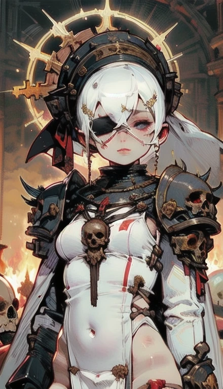 (best quality), detailed background,guro girl, horror, monster, bionic, skull