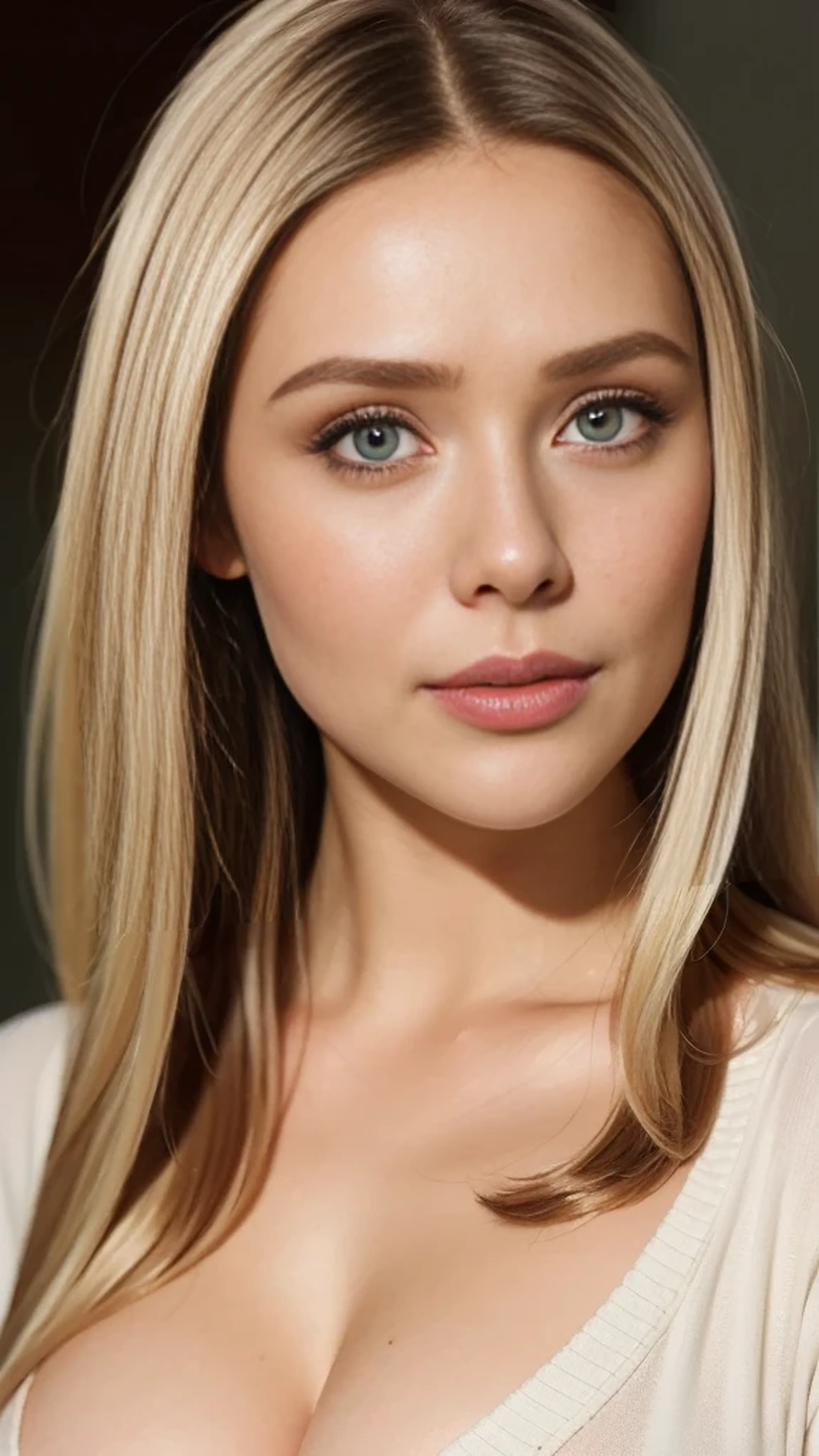 Highest quality, outstanding details, super high resolution, (fidelity: 1.4), the best illustration, favor details, highly condensed 1girl, with a delicate and beautiful face, delicate collarbone, shyness. long blonde hair, huge breasts, half body portrait, looking at viewer, wearing cardigan, pale white skin, sexy body, slim waist