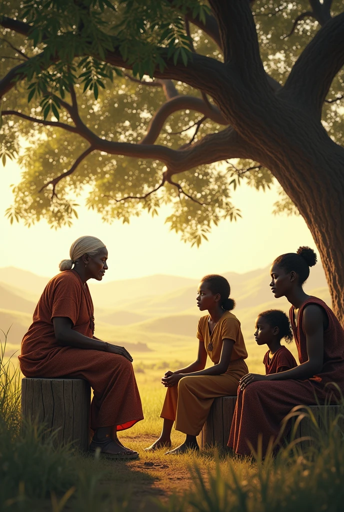 A drawing of a birth in the bush among black people without any health infrastructure