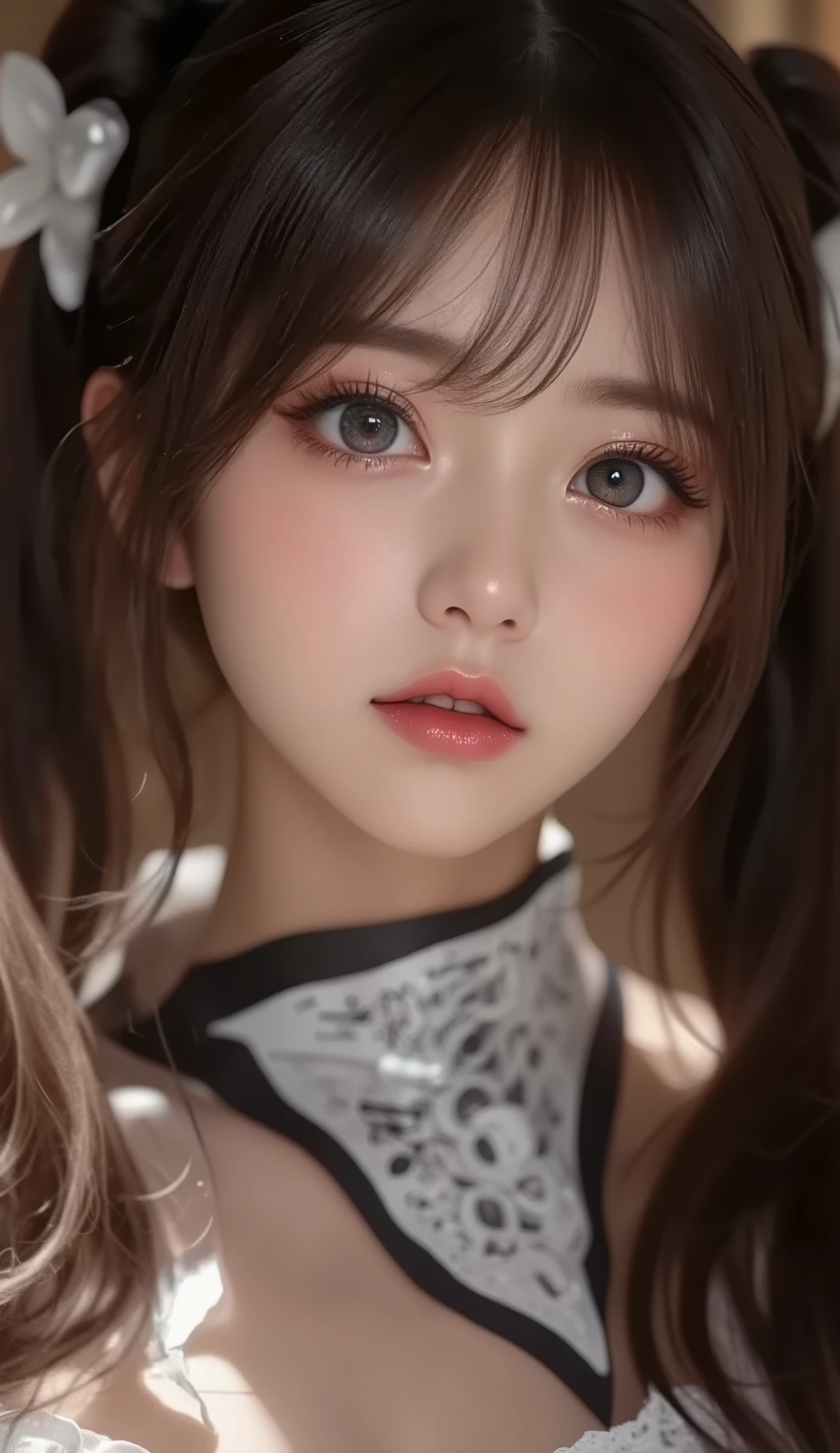 8k, ultra high definition , best quality , Masterpiece,rule of thirds,golden ratio, surreal,photograph, one woman,( girl :1.3), cute, cute顔, 細部まで beautiful eyes, 細かく Details, mature woman, princess,full body,smile, black hair,Short twin tail hair,ID photo,future, Brutal Cyberpunk Woman, luxurious and beautiful ,prairie,(( ethnic costumes:1.5)),Fancy Fashion, Luxurious Decor,(BDSM Femdom),(Cute girl ),(Upper class woman:1.5), Expression of Despair , dark atmospheric lighting , fine detail, Detailsな顔,anger, charming eyes,(ポートレートphotograph:1.4), fantasy art ,( beautiful faces:1.4),美しく charming eyes、 beautiful eyes,Silver Remaining,( Thin Waist:1.4)、( Beautiful :1.4), pink lips, profile,((( ideal body shape))),Small bust, A cup :2,、 portrait:2、 perfect anatomy 、鮮明な Details、 Details, thin lips,完璧で beautiful faces ,完璧で cute顔, Meticulous Skin , Perfect Limbs 、 Thin Waist, surreal,Light and Dark, fashion magazine cover,bloom