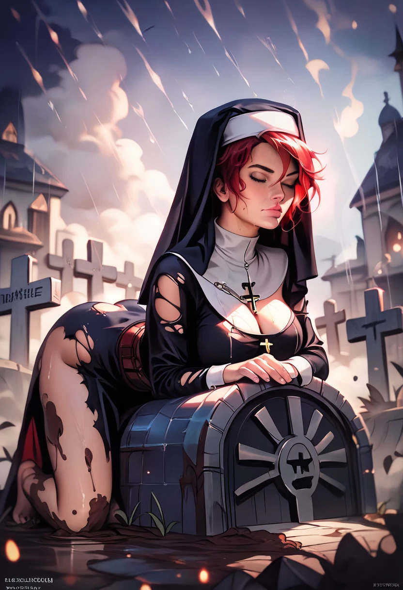 jessica rabbit, big breasts, spread pussy, pussy juice, buttplug, nun, smirk, seductive, graveyard, foggy, night