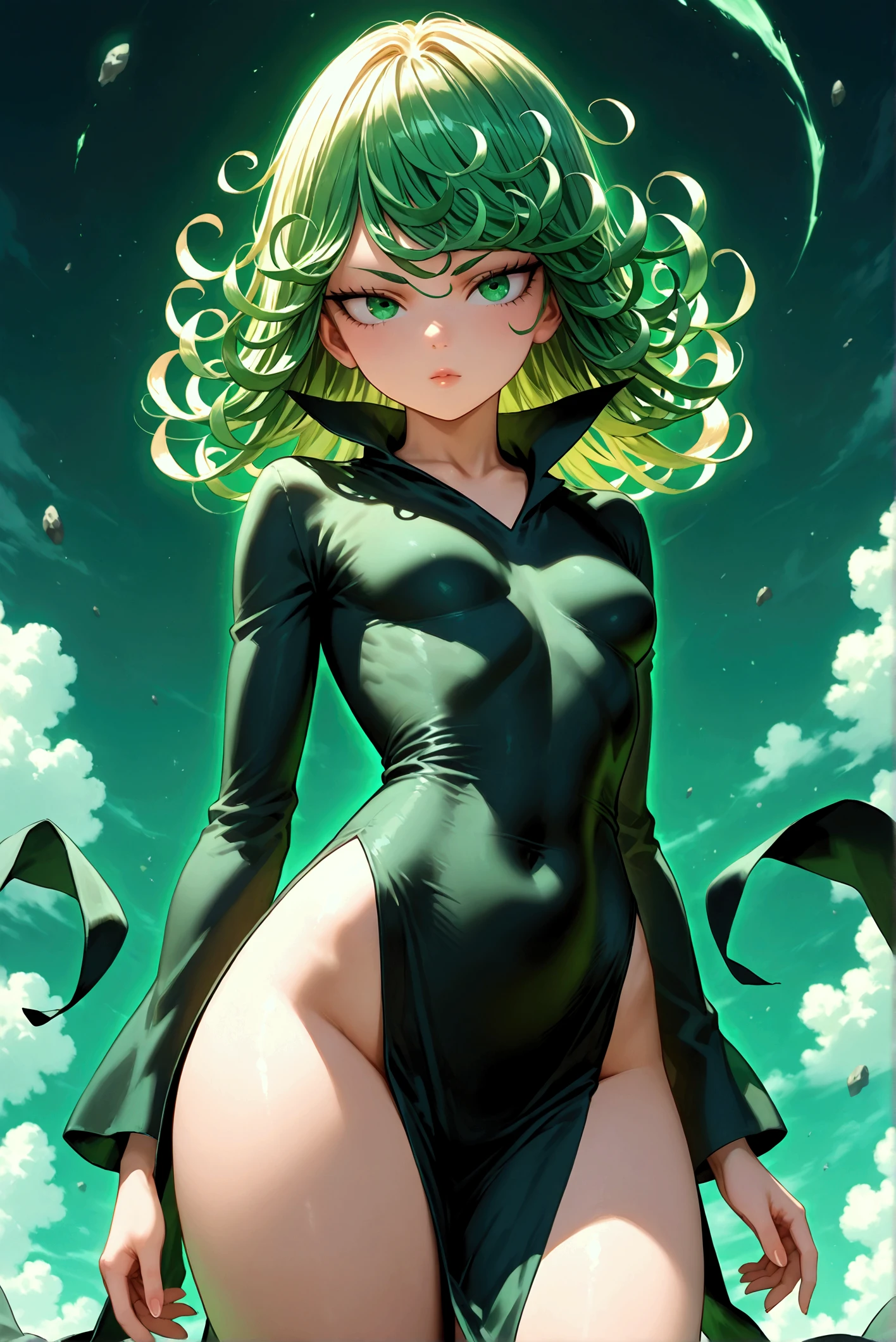 1girl, tatsumaki, blonde hair, long hair,