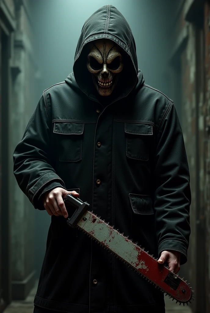 keep the image as it is but add blood to the clothes and weapon