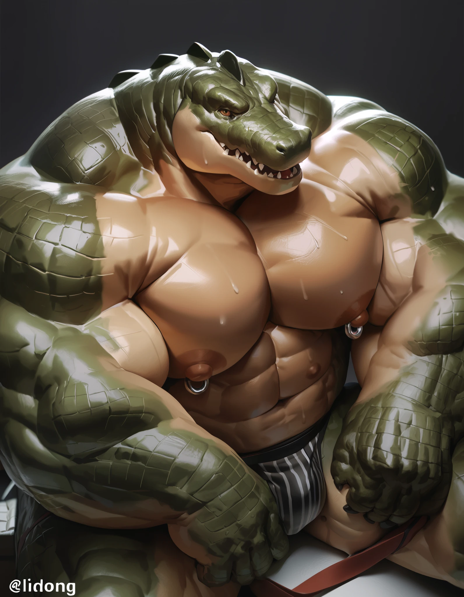 cursedmarked,darkgem, lindong, taran fiddler, zoroj, chunie, anthro,duo, (green crocodile:1.5), scaly ,muscular male, big muscles, big nipples, tongue out, sweat, (oral penetration:1.3), (sitting:1.2), larger male, big penis,humanoid penis,big balls,nipple piercing, cock ring, flaccid, excessive cum, red penis,orgasm face,cum on face, deep penetration, (deep throat;1.2), (standing:1.3), hand on penis, locker room,detailed background, hi res, (detailed eyes:1.4)