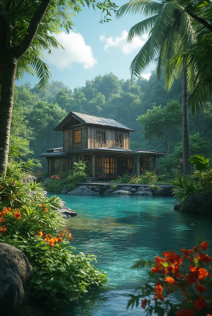 A wood house in the paradise.