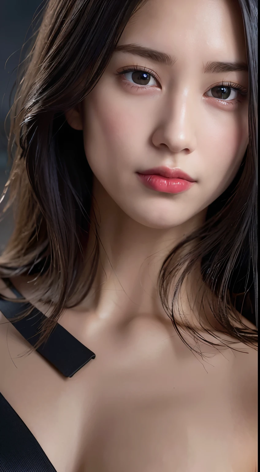 fashion photography portrait of 1girl, offshoulder, fluffy short hair, soft light, rim light, beautiful shadow, low key, (photorealistic, raw photo:1.2), (natural skin texture, realistic eye and face details), Hyperrealism, ultra high res, 4K, Best quality, masterpiece, necklace, (cleavage:0.8), in the dark. Negative prompt: (worst quality, low quality, bad_pictures, negative_hand-neg: 1.2). Asian women，Chinese women
