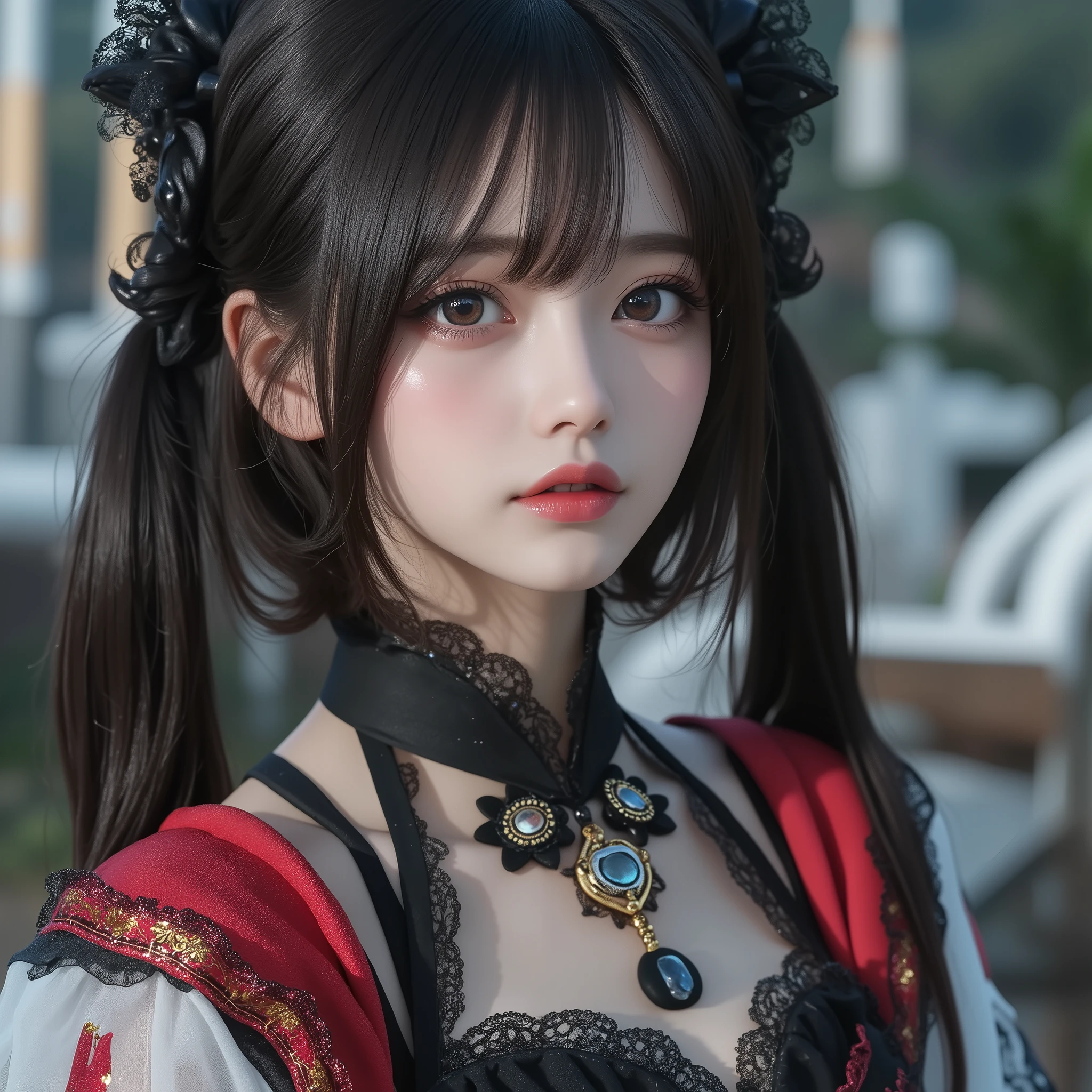 8k,    ultra high definition ,   best quality , Masterpiece,rule of thirds,golden ratio, surreal,photograph,  one woman,(  girl :1.3), cute, cute顔, 細部まで  beautiful eyes, 細かく Details, mature woman, princess,extream close up,smile, black hair,Short twin tail hair,ID photo,future, Brutal Cyberpunk Woman, luxurious and beautiful ,prairie,(( ethnic costumes:1.5)),Fancy Fashion, Luxurious Decor,(BDSM Femdom),(Cute  girl ),(Upper class woman:1.5), Expression of Despair , dark atmospheric lighting , fine detail,   Detailsな顔,anger,  charming eyes,(ポートレートphotograph:1.4), fantasy art ,(  beautiful faces:1.4),美しく  charming eyes、  beautiful eyes,Silver Remaining,(  Thin Waist:1.4)、( Beautiful :1.4),  pink lips, profile,(((  ideal body shape))),Small bust, A cup :2,、 portrait:2、  perfect anatomy 、鮮明な  Details、  Details, thin lips,完璧で  beautiful faces ,完璧で cute顔,   Meticulous Skin  ,  Perfect Limbs 、  Thin Waist,  surreal,Light and Dark,  fashion magazine cover,bloom