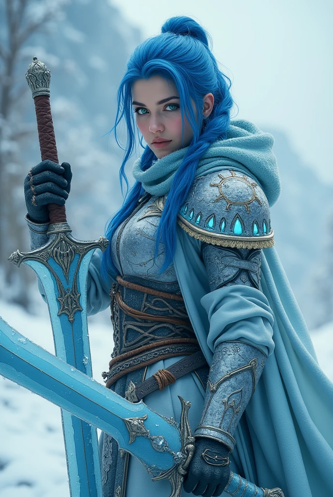 photo shot on Nikon D850, 16k, HDR, sharp focus, insanely detailed, intricate, perfectionism, max detail, masterpiece, breathtaking, atmospheric perspective, (diffusion, pore correlation, healthy moisturized textured skin, skin imperfections), DSLR, 80mm Sigma f2, depth of field, film grain, intricate natural lighting, gorgeous 20 year old girl, gothic female blood elf, (wavy hair:1.1), (pale blue hair:1.3), (snow and ice), magic cloth armor with blue and black engrave in intricate details, (abstract background:1.1), (light particle:1.2), (very detailed skin:1.2), (depth of field:1.3), global illumination, art by hoang lap and fuji hoko and artgerm and greg rutkowski and viktoria gavrilenko, <lora:add_detail:1>