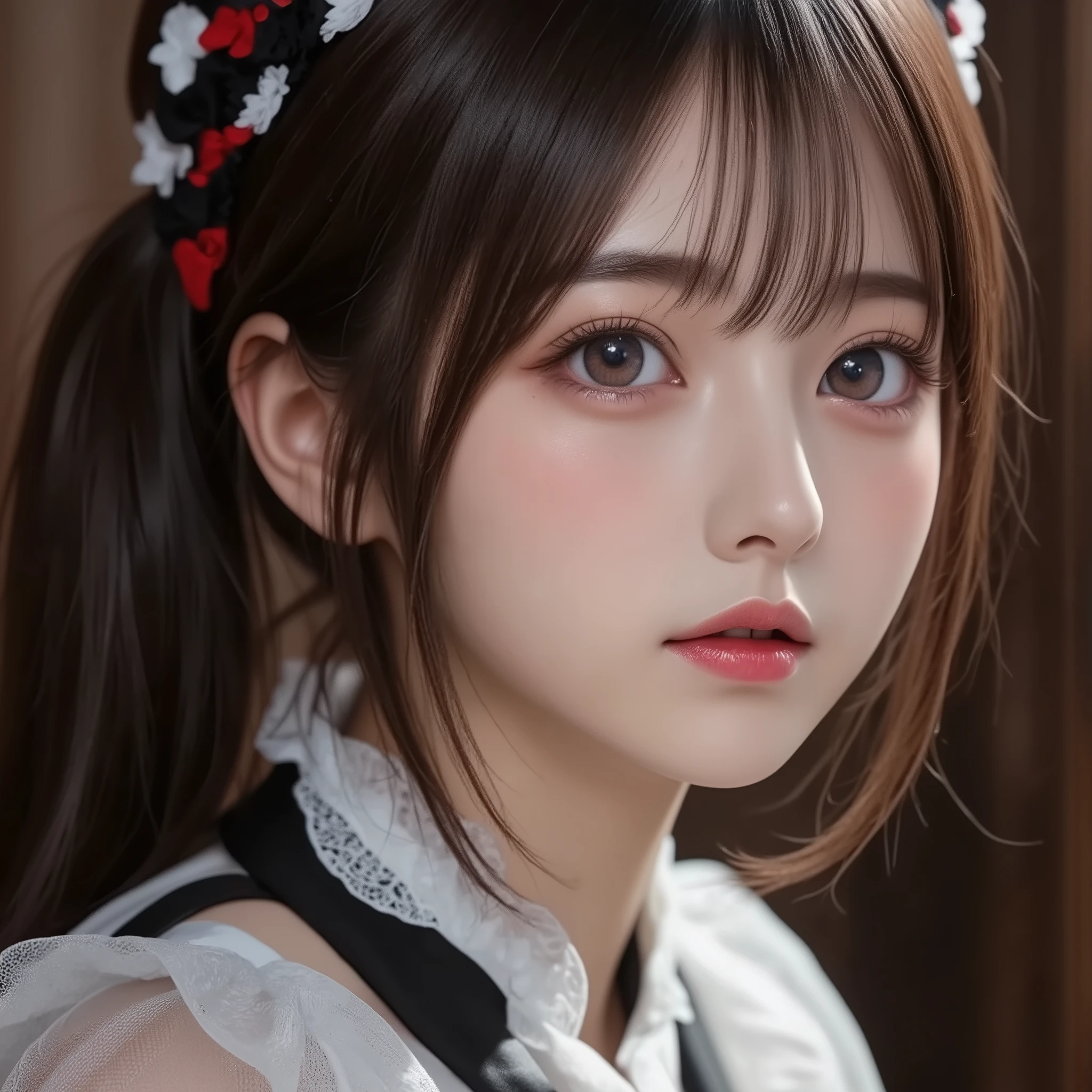 8k,    ultra high definition ,   best quality , Masterpiece,rule of thirds,golden ratio, surreal,photograph,  one woman,(  girl :1.3), cute, cute顔, 細部まで  beautiful eyes, 細かく Details, mature woman, princess,extream close up,smile, black hair,Short twin tail hair,ID photo,future, Brutal Cyberpunk Woman, luxurious and beautiful ,prairie,(( ethnic costumes:1.5)),Fancy Fashion, Luxurious Decor,(BDSM Femdom),(Cute  girl ),(Upper class woman:1.5), Expression of Despair , dark atmospheric lighting , fine detail,   Detailsな顔,anger,  charming eyes,(ポートレートphotograph:1.4), fantasy art ,(  beautiful faces:1.4),美しく  charming eyes、  beautiful eyes,Silver Remaining,(  Thin Waist:1.4)、( Beautiful :1.4),  pink lips, profile,(((  ideal body shape))),Small bust, A cup :2,、 portrait:2、  perfect anatomy 、鮮明な  Details、  Details, thin lips,完璧で  beautiful faces ,完璧で cute顔,   Meticulous Skin  ,  Perfect Limbs 、  Thin Waist,  surreal,Light and Dark,  fashion magazine cover,bloom