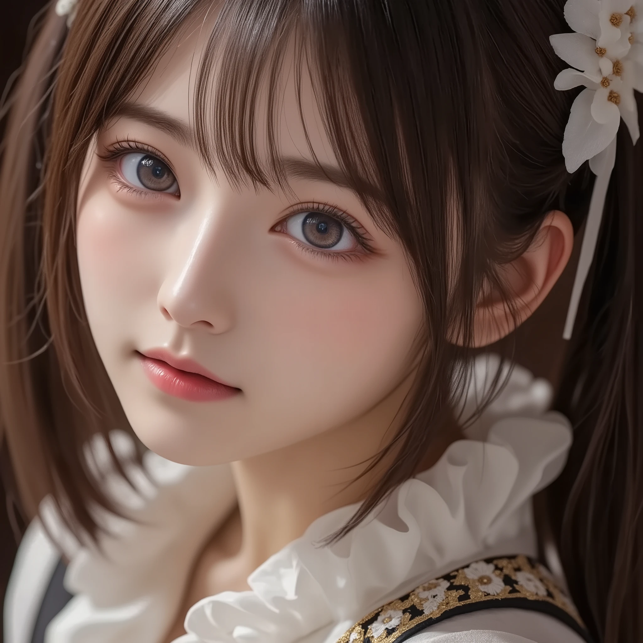 8k,    ultra high definition ,   best quality , Masterpiece,rule of thirds,golden ratio, surreal,photograph,  one woman,(  girl :1.3), cute, cute顔, 細部まで  beautiful eyes, 細かく Details, mature woman, princess,extream close up,smile, black hair,Short twin tail hair,ID photo,future, Brutal Cyberpunk Woman, luxurious and beautiful ,prairie,(( ethnic costumes:1.5)),Fancy Fashion, Luxurious Decor,(BDSM Femdom),(Cute  girl ),(Upper class woman:1.5), Expression of Despair , dark atmospheric lighting , fine detail,   Detailsな顔,anger,  charming eyes,(ポートレートphotograph:1.4), fantasy art ,(  beautiful faces:1.4),美しく  charming eyes、  beautiful eyes,Silver Remaining,(  Thin Waist:1.4)、( Beautiful :1.4),  pink lips, profile,(((  ideal body shape))),Small bust, A cup :2,、 portrait:2、  perfect anatomy 、鮮明な  Details、  Details, thin lips,完璧で  beautiful faces ,完璧で cute顔,   Meticulous Skin  ,  Perfect Limbs 、  Thin Waist,  surreal,Light and Dark,  fashion magazine cover,bloom