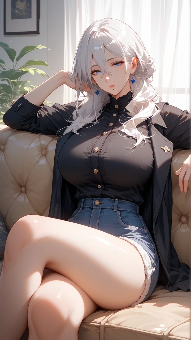 (big breasts, long hair)), (((anime girl))), daylight sunlight, ((full body)), mole on chest, ((shorts)), (extremely detailed 8k cg wallpaper), (extremely delicate and beautiful), (Masterpiece artwork), (the best quality: 1.0), (ultra resolution: 1.0), beautiful lighting, realistic shadows, [high resolution], Detailed aspects, ultra detailed, cleavage, mini black top, (detailed eyes:1.0, perfect eyes, blue eyes)