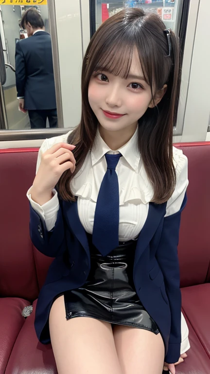 Highest quality, masterpiece,8k, Ultra-high resolution, (Smile),(Realistic: 1.4), RAW Photos, Dynamic Pose,Black Hair,((uniform)),Young,1 girl, Glowing Skin, classroom, Dramatic lighting, whole body, high school girl,(underwear)