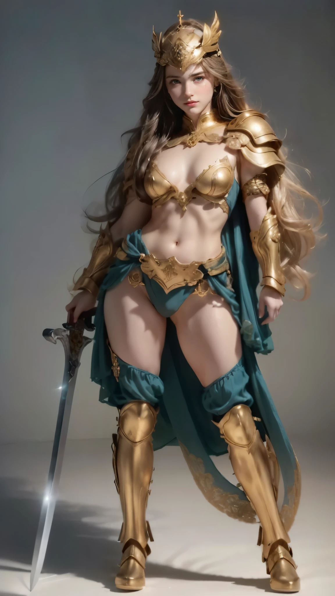 ((foto de  Body inteiro , standing, feet on the ground)) 2 , gal gadot,   ultra-realism  ,   Ultra-resolution, HDR,   Photographic Realism,   heroine pose  ,   holding a sword, woman,   ,   long straight hair ,   with golden Scorpion armor with white and red details, Knight of the Zodiac, Athenian golden helmet, black cover, , to fight, 8k,  Body inteiro , gentle smile, frontal shot., Body, 
([ long hair ]:1.8), (Body inteiro:1.8), (Parte superior do Body:0.3), (hyper realistic:1.4), (realistic:1.3), ( best quality real skin texture ), olhos  detaileds,  detailed face, Persephone, Persephone, Hyperrealistic, LESS saggy , ( small  :1.5), (huge legs:1.5), (LESS THIGHS:1.5),   perfect legs  ,   perfect legs  , legs added , legs added  e perfeitas,   shapely legs ,   shapely thighs, legs added , Smooth thighs. (   pose  :1.5), (   thick eyebrows  :1.2), (big purple eyes:1.2), ( ultra- detailed eyes :1.4), (  High-resolution eyes  :1.1), ( ultra  detailed skin texture:1.4), ( Belo Body tonificado :1.1),  

Rosto

proporções Bodyrais, (Chapped lips:1.4), (blush de nariz:1.2), shortening, black cuts, (eye contact),   spectral colors , ultra  High resolution ,  High resolution ,  detailed, Clean face,  ( face:1.5), (big purple eyes:1.2), ( ultra- detailed eyes :1.4), (  High-resolution eyes  :1.1), ( ultra  detailed skin texture:1.4), Persephone, Persephone, Persephone,  (Body inteiro:1.8), (Parte superior do Body:0.3), (hyper realistic:1.4), (realistic:1.3), ( best quality real skin texture ), olhos  detaileds,  detailed face Hermione_Granger_mother_Watson-4400,  

