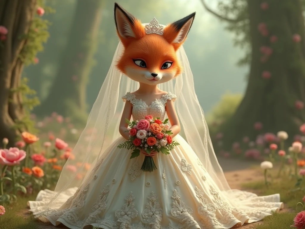 furry foxy yiff wedding dress veil bouquet