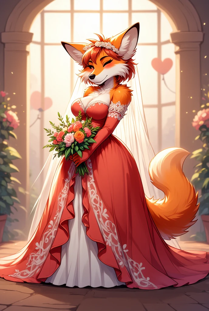 furry orange foxy yiff wedding dress veil bouquet