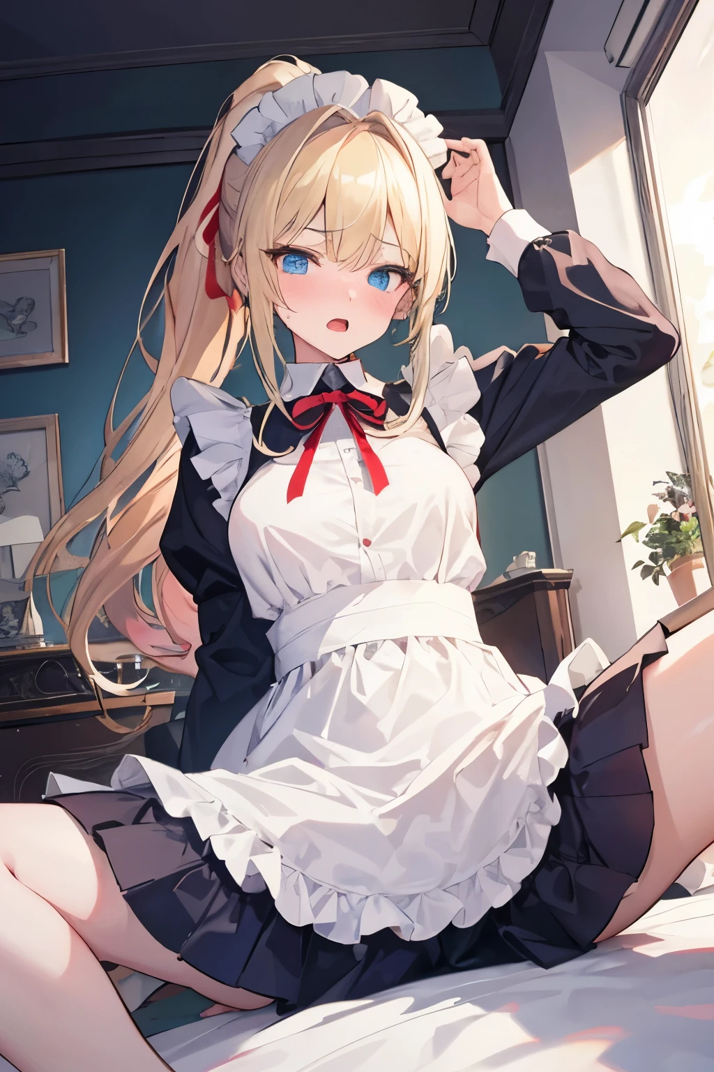 Animation character of a maid, Anime Maid SS Military, girls frontline style, Anime cat girl in maid costume, Azur Lane Style, Anime girl wearing a maid costume, Kantai Collection Style, Rollish, fine details. girls frontline, maid outfit, From the Azur Lane video game, Marisa Kirisame, dead,yellow hair,cat ear,green eye,small breasts,kid,red neckerchief,drop