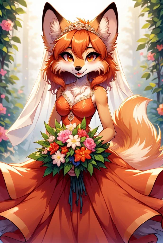 furry orange foxy yiff wedding dress veil bouquet