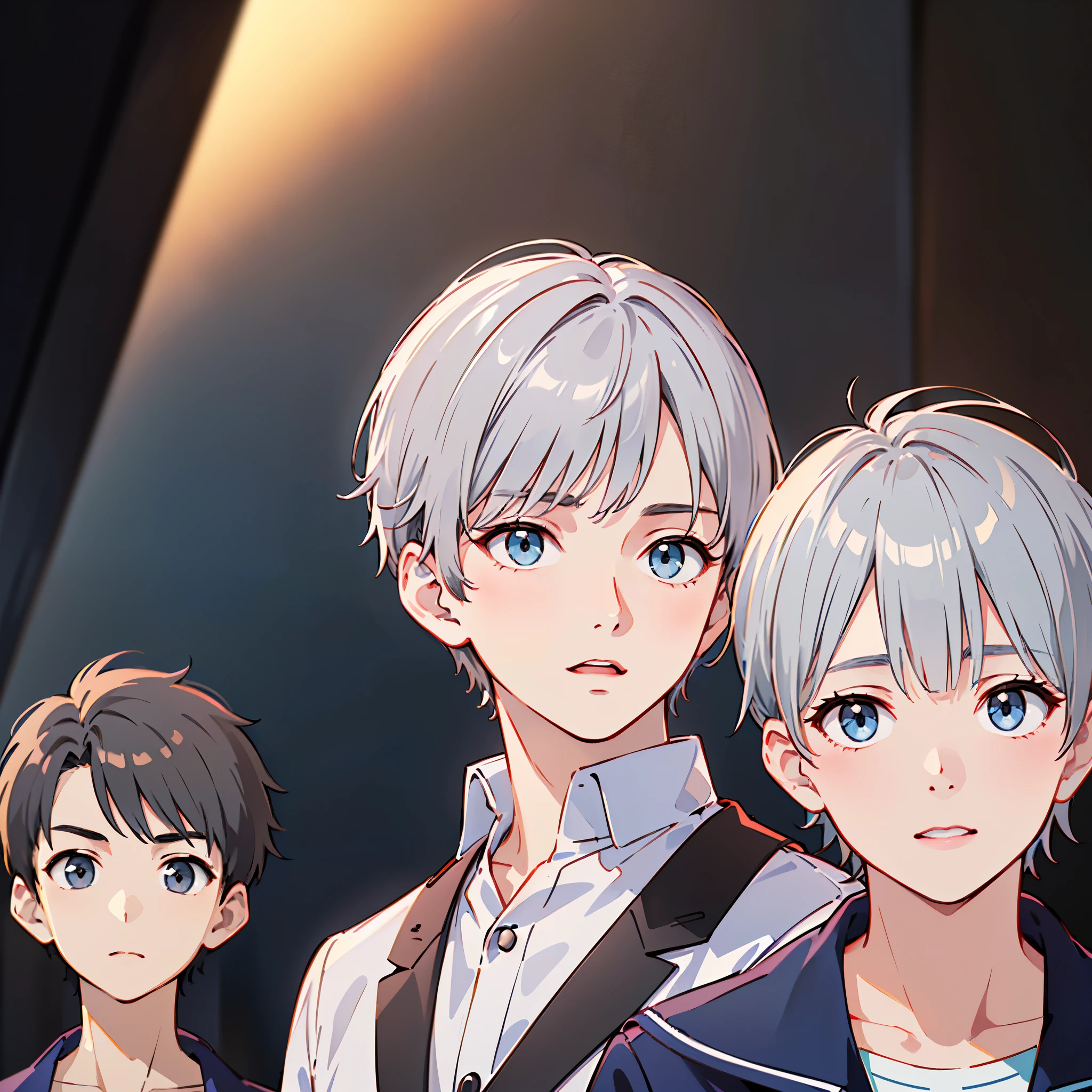 8k、 best quality 、masterpiece:1.2)、( realistic、 super detailed 、 super A high resolution、 short hair、(( Silver Hair、A young man、、))、 beautifully detailed face 、narrow、( Slim Waist ) :1.3)、Boys' school uniform、 beautiful detail skin 、 skin texture 、、 professional lights 、Hokkaido、black rimmed square glasses、 Human body、winter、