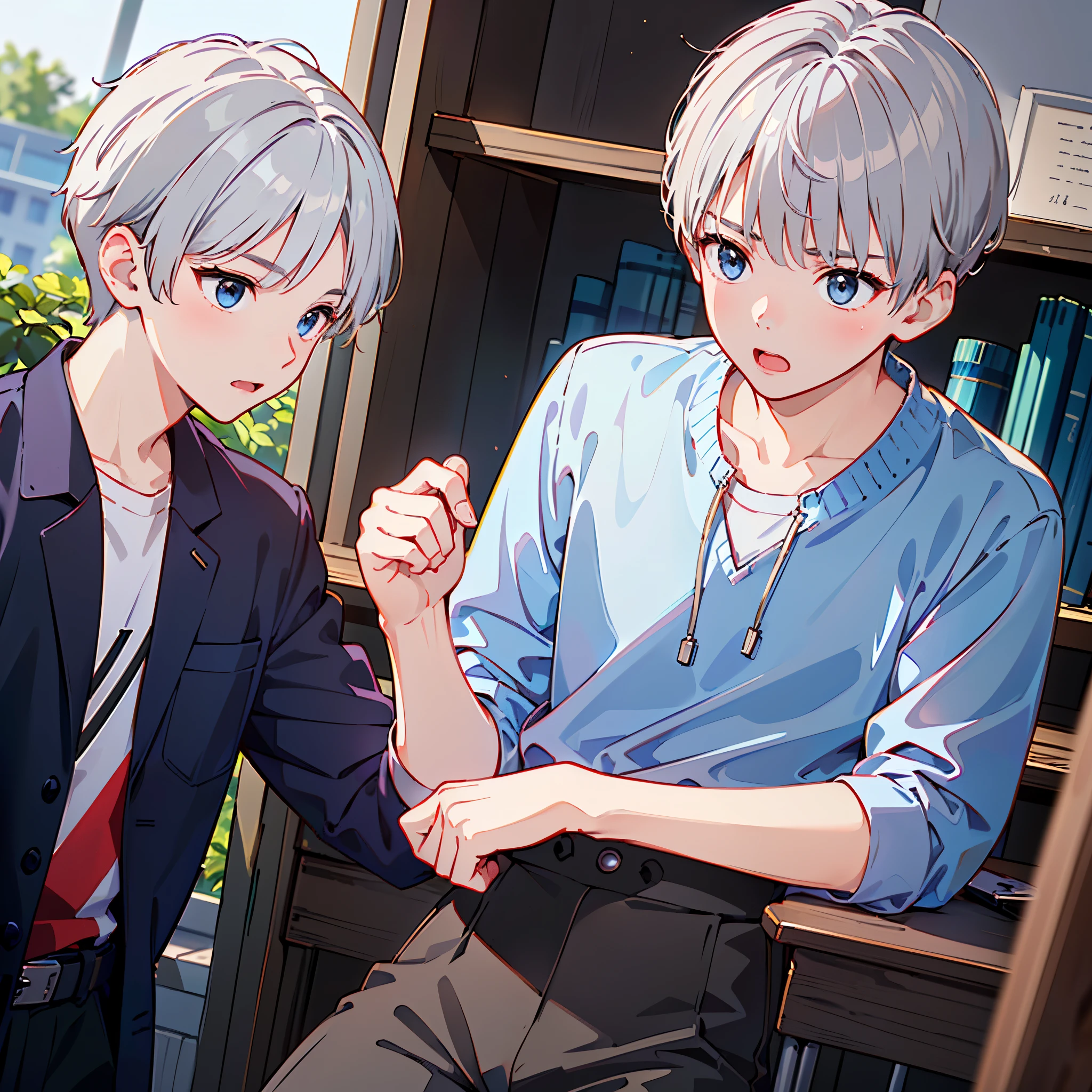 8k、 best quality 、masterpiece:1.2)、( realistic、 super detailed 、 super A high resolution、 short hair、(( Silver Hair、One boy、 boy、、Junior high school students))、 beautifully detailed face 、narrow、( Slim Waist ) :1.3)、Boys' school uniform、 beautiful detail skin 、 skin texture 、 floating hair in front of car、 professional lights 、Hokkaido、black rimmed square glasses、 Human body、winter、