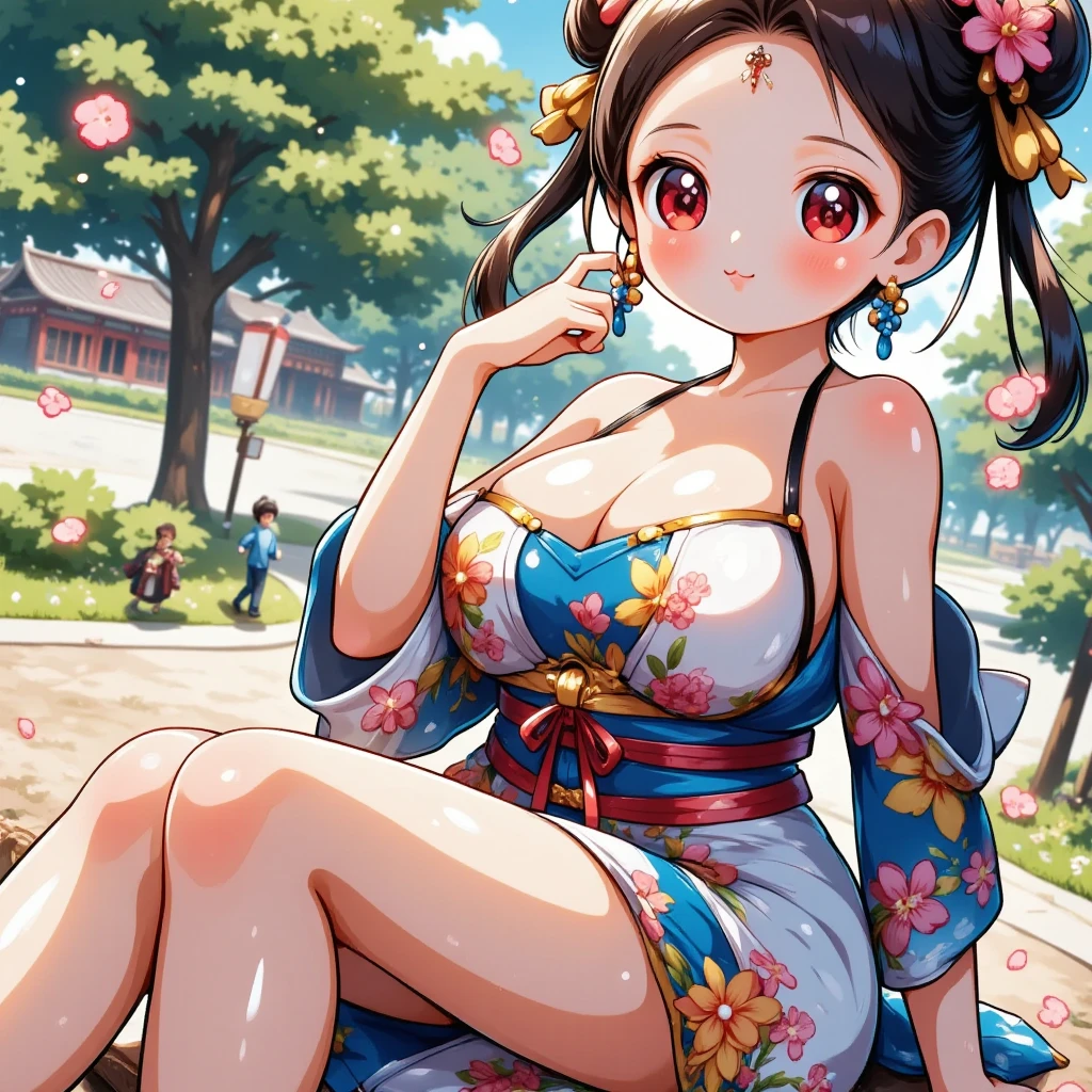 a close up of a woman in a kimono sitting on a bench, in kimono, in a kimono, wearing kimono, Japanese model, wearing a kimono, wearing royal kimono, kimono, young and sensual photo idol, , (huge breasts) pale and colored kimono, young and beautiful photo idols, elegant photo idols, young and slim photo idols, Sakimichan HDRI, Japanese goddess
