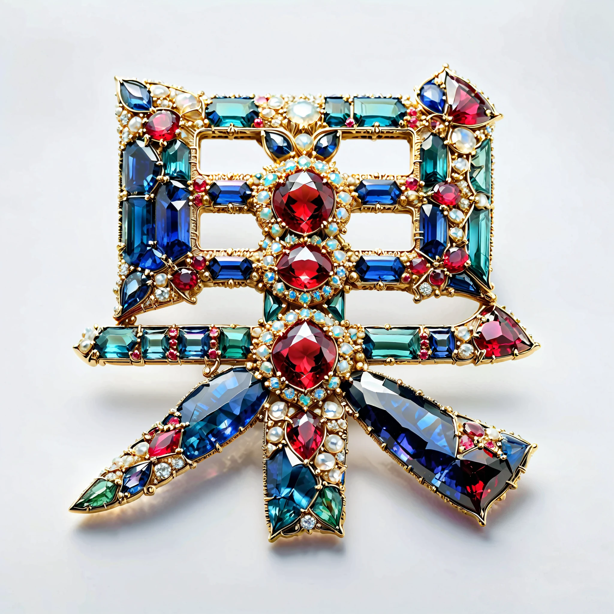   masterpiece.    exquisite brooch    ，  Depicts a Malagasy tourmaline red bull ，    precious gemstone    .     Exquisite craftsmanship    .     high quality   .    excellent improvement    . ((       super detailed   )).  Table decoration    ，     and beautifully decorated jewels with mother-of-pearl   , opal, ruby. lapis lazuli.   masterpiece hors norme.    A gorgeous and authentic    .     ultra-realistic  .. ((       white background    ))