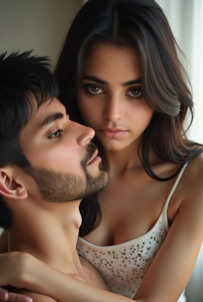 Romantic pretty chindren boy and girl romance in badroom