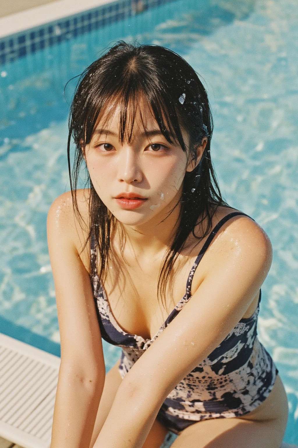 High resolution, best quality,
Realistic photos, amazingly fine details,
Photos taken by amateur photographers with medium telephoto lenses at swimsuit photoshoots,
Blurred background,
Photos taken at tricky angles,
Full-body shots,

A very young and beautiful Japanese girl,
She has a young face,
She is an early teenager,
She is having fun in a risqué swimsuit,
The swimsuit is made of thin fabric,
She is completely soaked,
Water dripping from her hair,
Water splashes, water dripping, summer waves,
She is very tanned,
The swimsuit has slipped off to reveal her tanned white skin,
She has freckles,

Swimsuit photoshoot at a public pool during the day,
Strong midsummer sunlight,
The water surface is shining,
(NSFW:0.5),