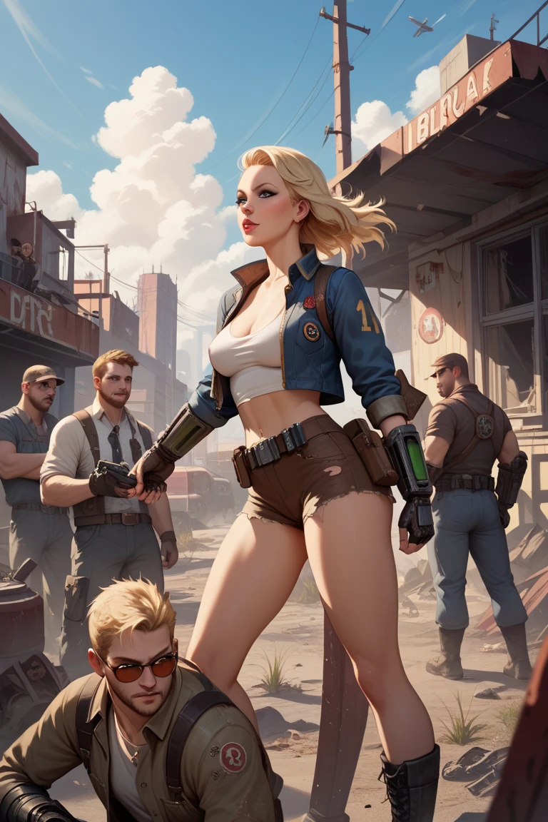 (((1 girl, cute, (gigantic breasts:1.2), denim jacket, white top, jeans, Gloves, blond, short hair, bob hair, side parted hair, blue eyes))), (((blond hair))),
dynamic poses, manga style, depicting a group of characters in various action scenes, from intense battles to lighthearted moments, with dramatic speed lines and bold sound effects, capturing the excitement and energy of the story, Laser rays from the palm of hand, Attack forward with palm, yellowstone park, Grand Canyon,