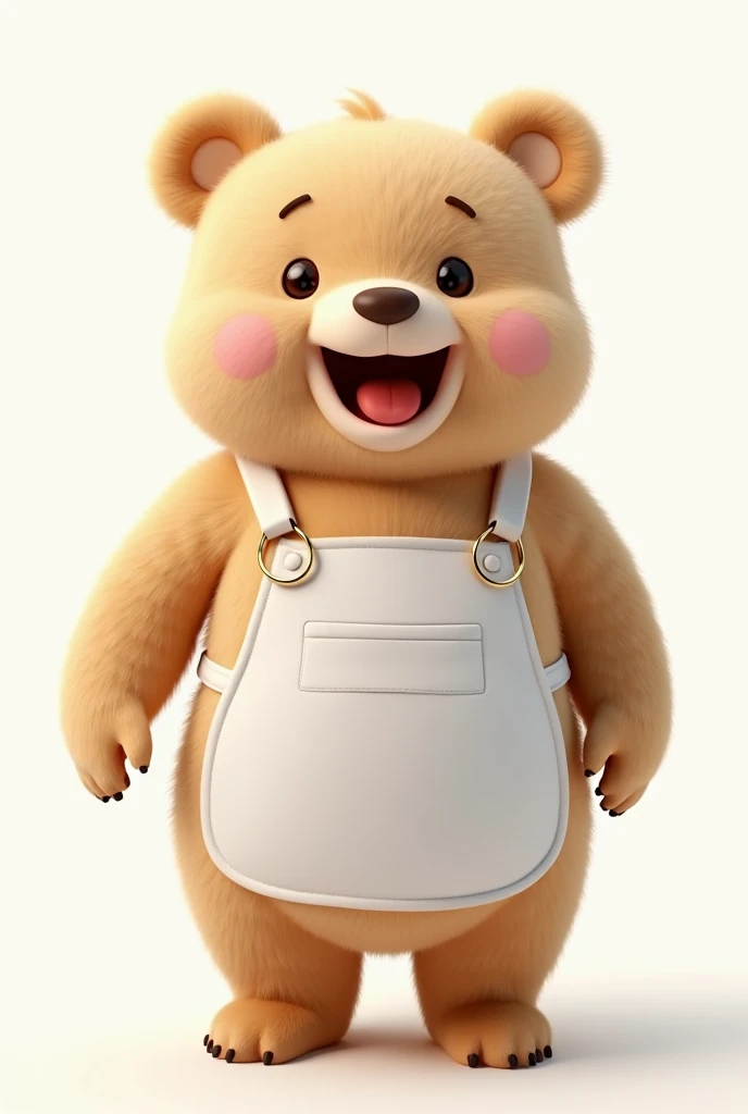 IP image style, bright environment, standing a yellow bear, it wears a blue shirt, with a kind expression on its face