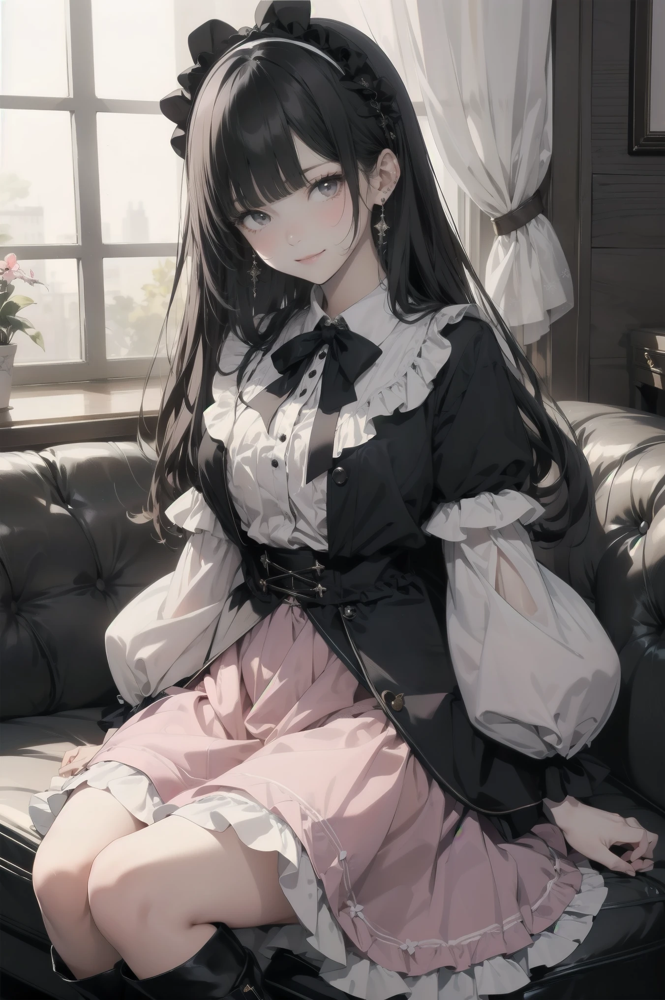 Beautiful Girls、とても cute天使、Pink Lolita Dress、 cute、smile、 Long Skirt、 Black Long Boots 、