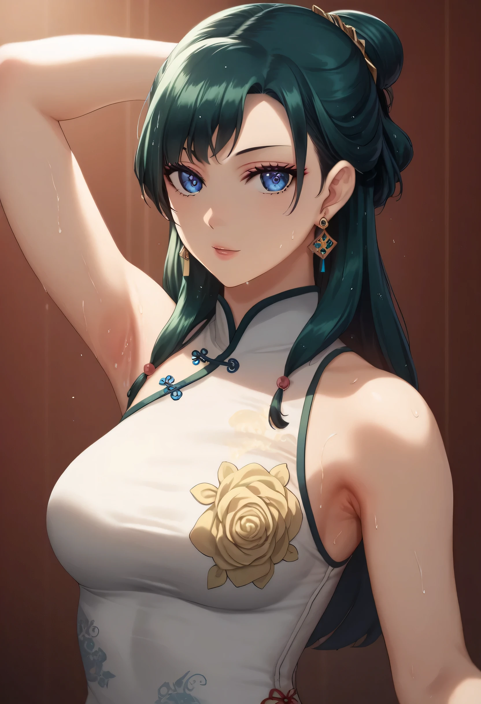 Anime girl with green hair and blue eyes posing for a picture - SeaArt AI