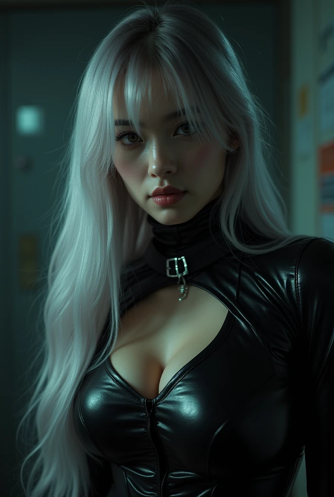 anime girl in a black outfit with a sword in her hand, very beautiful cyberpunk samurai, digital cyberpunk anime art, anime cyberpunk art, cyberpunk anime girl mech, cyberpunk anime girl, cyberpunk anime art, female cyberpunk anime girl, cyberpunk geisha, digital cyberpunk - anime art, cyberpunk samurai, anime style 4 k, badass anime 8 k, cyberpunk anime girl in hoodie, beautiful south korean woman, korean girl, beautiful young korean woman, korean woman, heonhwa choe, korean women's fashion model, sexy look, big breast, sexy pose, show breast, grey hair