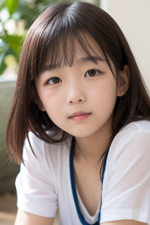 Focus on the face of a cute high school girl