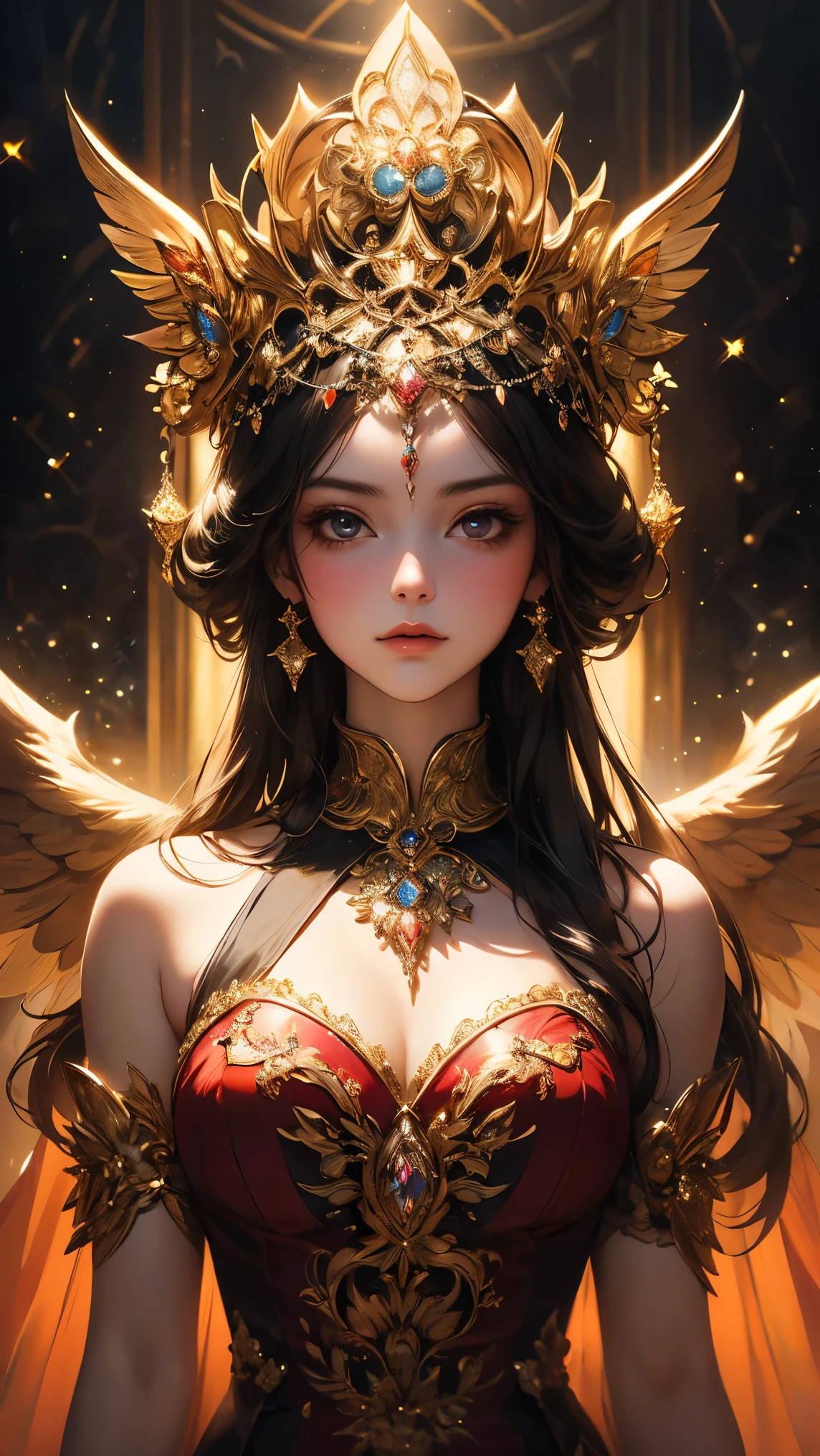 (( best quality )),( ultra high definition),( more details),( detailed explanation ),(( best CG )),( BEST WORK OF ART ), Ultra Precision Art, amazing painting art,(Exquisite art:1.5), woman,  With glitter, Stained Glass Wings 