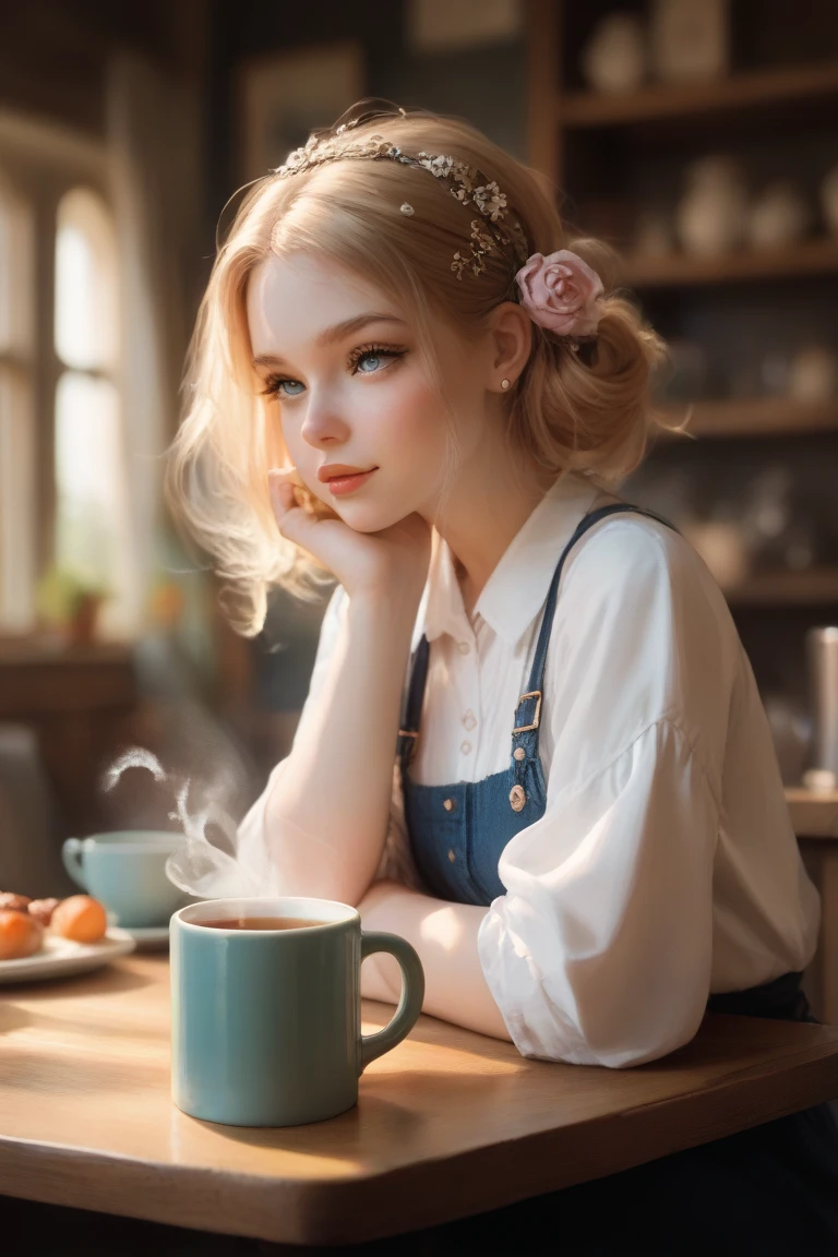  doll hanging her hand on the edge of the mug and trying to climb on top of the mug