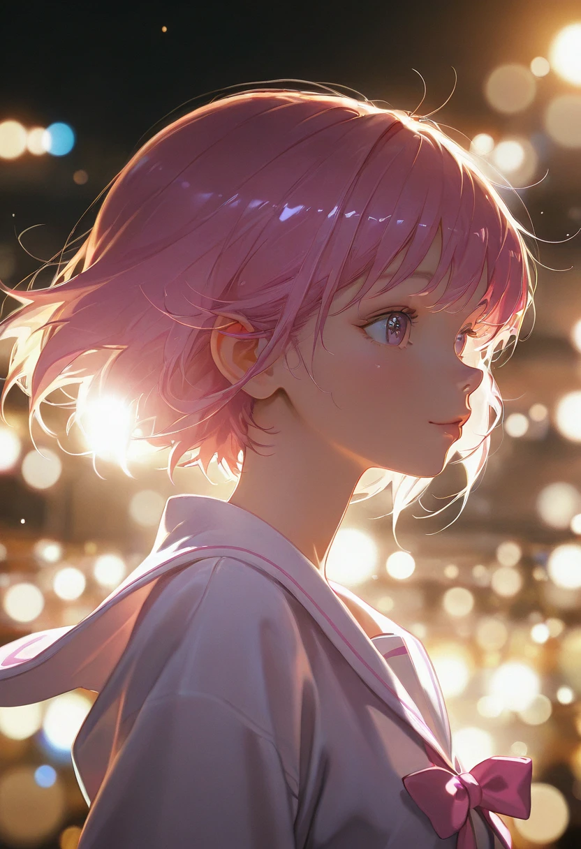 masterpice, realistic anime background, kawaii anime, cinematic lighting, ultra aesthetic composition, detailed illustration, 1girl, solo, dof, depth of field, bokeh,