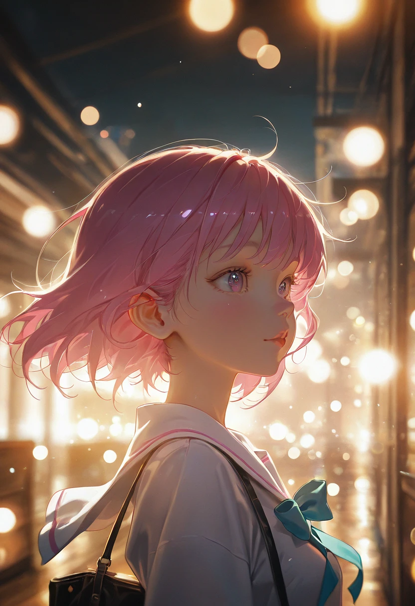 masterpice, realistic anime background, kawaii anime, cinematic lighting, ultra aesthetic composition, detailed illustration, 1girl, solo, dof, depth of field, bokeh,