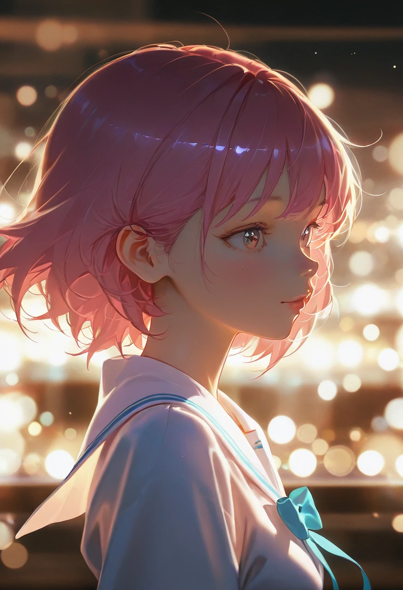 masterpice, realistic anime background, kawaii anime, cinematic lighting, ultra aesthetic composition, detailed illustration, 1girl, solo, dof, depth of field, bokeh,