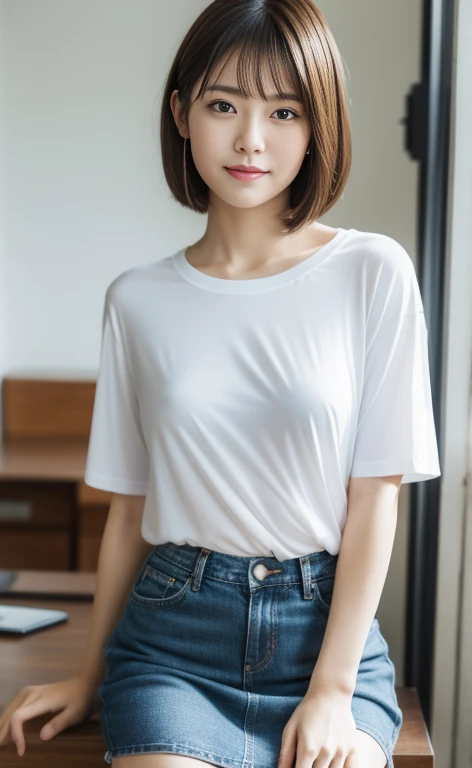 8K,17 years old,Brown short hair,Smiling female high school student,Super Beauty(Like the real thing),Stylish T-shirt,Shorts,masterpiece,Flexible physical ability,Put your chest close,Perfect Anatomy,charm,Volume measurement,Body balance,Digital single-lens reflex camera, Soft lighting, Detailed Background, Written boundary depth, Volumetric lighting, Sharp focus, Absurd, Realistic proportions, Excellent anatomy, (Realistic, 超Realistic:1.4), 16K HDR, dawn,A High Resolution,super Realistic 肌,Super beautiful expression,Fantasy art,Character Art,Wind effects:1.9、Cloud Effect:1.2、Full Rendering、Professional quality high resolution、Perfect contrast、Perfect lighting、Perfect composition、Perfect Skin、Perfect Fingers、Perfect breasts、Perfect Hair、Perfect Face、Realistic facial features,super highest quality,Slim figure,Perfect body line,Perfect hand shape,Anatomical body balance,Highly detailed face,Highly detailed eyes,Beautiful Lips,Excellent light particles,Cinema Lighting,Makeup,Ultra-high resolution,Ultra-Realistic Skin,Makeup,Dynamic pose,landscape,