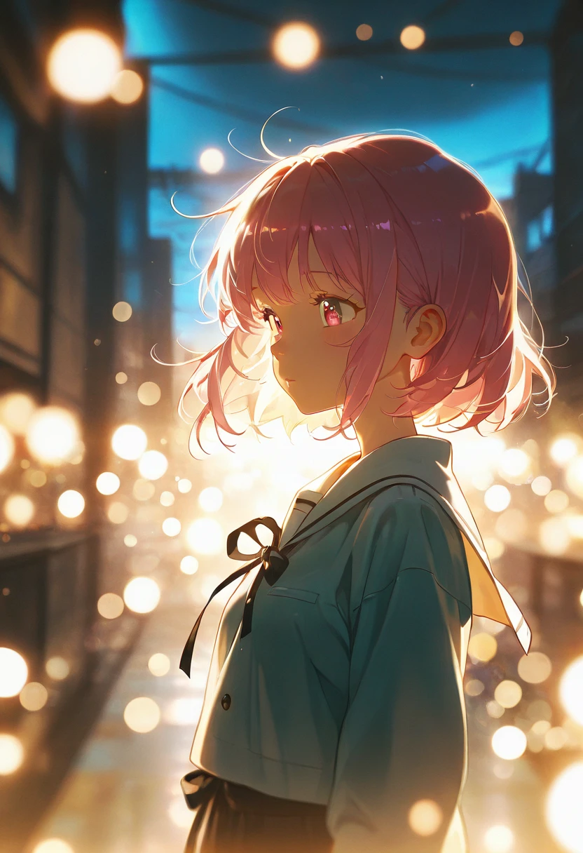 masterpice, anime background, kawaii anime, cinematic lighting, ultra aesthetic composition, detailed illustration, 1girl, solo, dof, depth of field, bokeh,