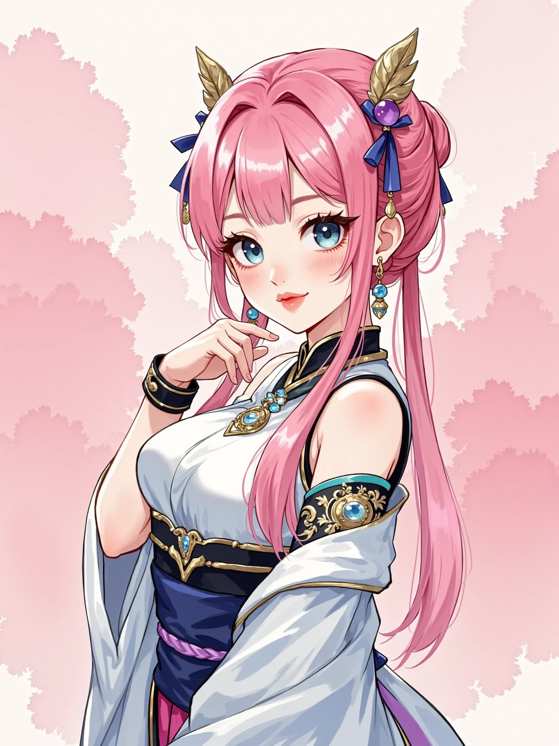 anime girl with pink hair and blue dress posing for a picture, haruno sakura, beautiful alluring anime woman, digital anime illustration, ((a beautiful fantasy empress)), official fanart, a beautiful fantasy empress, marin kitagawa fanart, onmyoji portrait, [ 4 k digital art ]!!, highly detailed exquisite fanart, portrait knights of zodiac girl, white haired deity, decote grande, roupa sensual, garota sexy, roupa de banho branco,